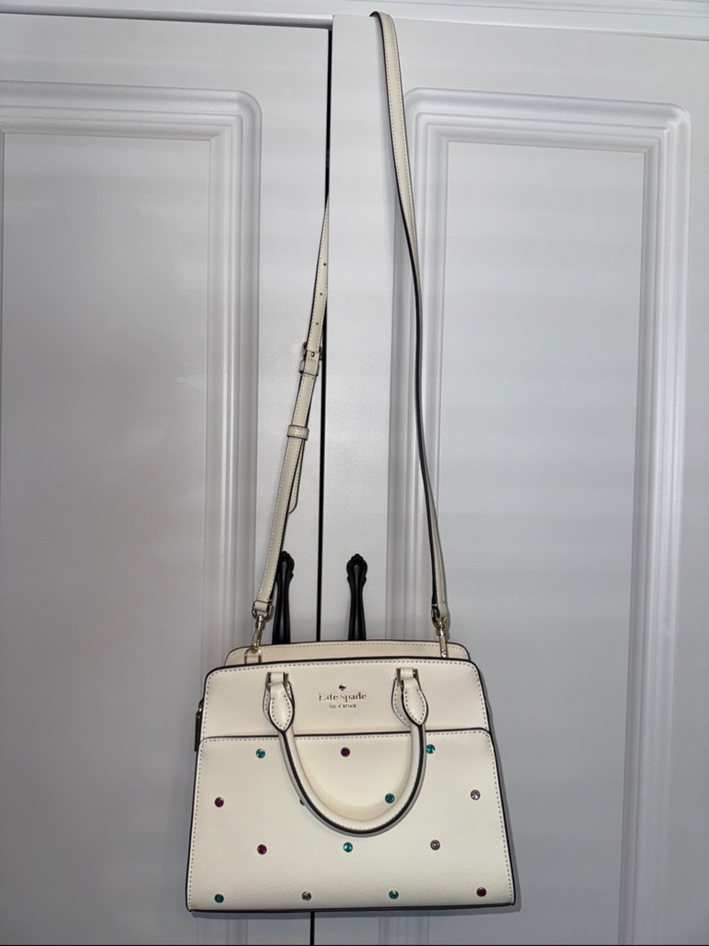 kate spade cream satchel with multicolor jeweled studs - Picture 6 of 7